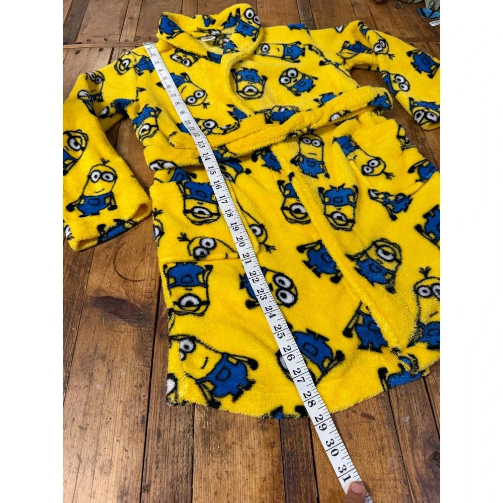 Kids Minions Plush Bath Robe Size 8 Yellow Fleece Cozy Sleepwear Cartoon Movie